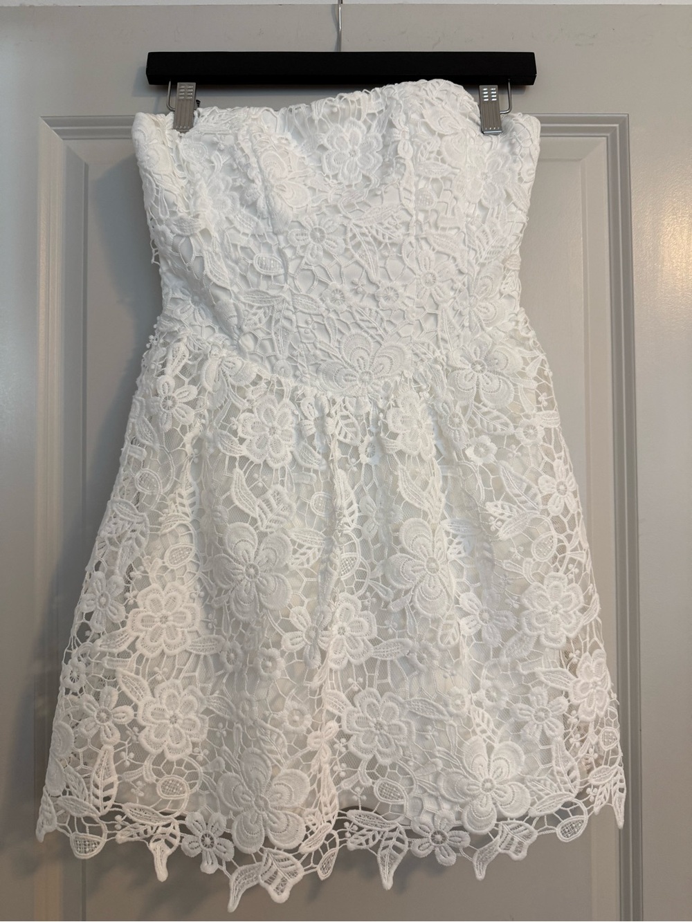 Here Comes The Sun White Mini Lace Strapless Dress